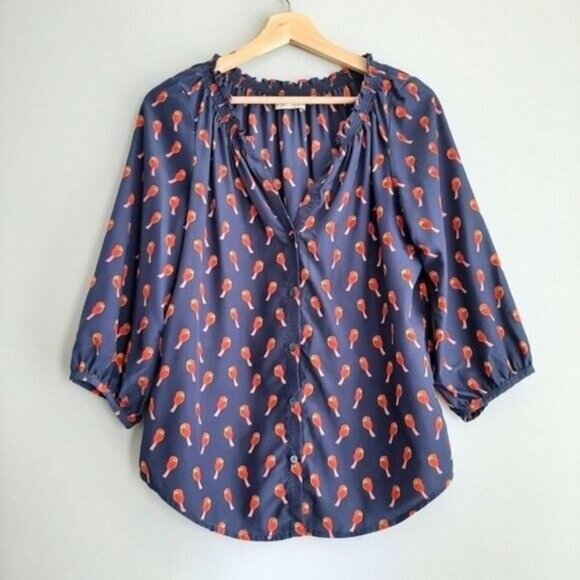 OLD NAVY Bird Print Button Down Blouse Top Sz M - Picture 2 of 8
